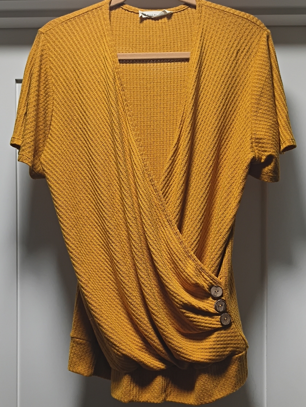 Textured Wrap-Front Short Sleeve Top in Mustard - Women